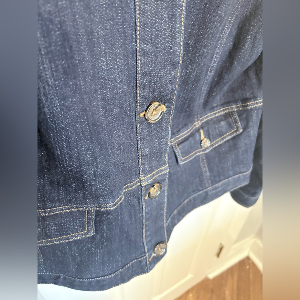 Talbots Button Cuff Jean Jacket Rinse Wash | Collarless Denim | Size Large - Picture 8 of 11